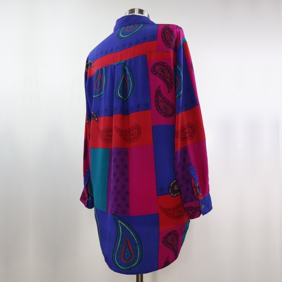 Chico’s Design Silk Long Sleeve Paisley 2 Blouse - Picture 5 of 8